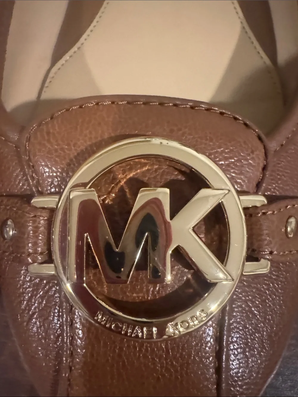 MICHAEL Michael Kors Chestnut Brown Leather MK Logo Ballet Flats